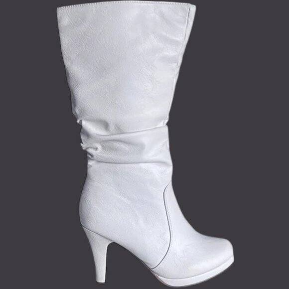 Top Moda Sleek Mid-Calf Faux Leather Boot - Slouched Shaft & Platform Heel - Picture 6 of 7